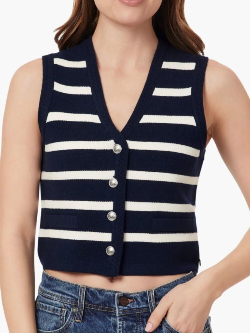 NWT Scotch & Soda Amsterdam Navy White Striped Knit Sweater Vest Size Medium